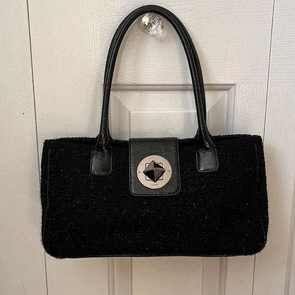 kate spade Handbags - Kate Spade Black Tweed Leather Handbag $189